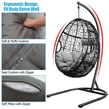 Giantex Hanging Egg Chair, 36.5-Width Oversized Swing Chair with C-Hammock Stand Set, Hammock Chair with Soft Seat Cushion & Pillow, Multifunctional Hanging Chairs for Outdoor Indoor Bedroom (Gray)
