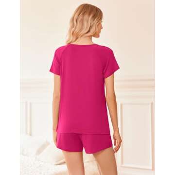 Ekouaer 2 Pack Pajamas Womens Short Sleeve Sleepwear Soft Crew Neck Pj Shorts Set Printed Loungewear Set with Pockets Star Print Rosy,Medium