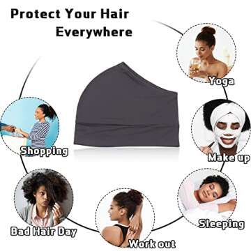 Haysandy Satin Hair Wrap 4 Pieces Pineapple Sleeping Cap Sleep Protector No Fading Head Cover Sleeve for Frizzy Natural Curly Hair, Back Opening (Black, Khaki, Light Gray, White)