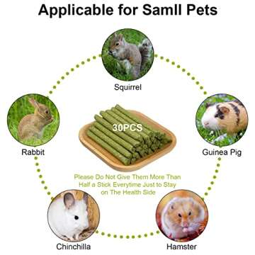 Buluer 30PCS Natural Timothy Hay Sticks, Small Pets Molar Sticks and Chew Toys, for Hamsters, Rabbit...