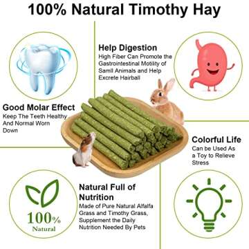 Buluer 30PCS Natural Timothy Hay Sticks, Small Pets Molar Sticks and Chew Toys, for Hamsters, Rabbits, Chinchillas, Guinea Pigs and Other Small Animals Treats