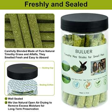 Buluer 30PCS Natural Timothy Hay Sticks, Small Pets Molar Sticks and Chew Toys, for Hamsters, Rabbits, Chinchillas, Guinea Pigs and Other Small Animals Treats