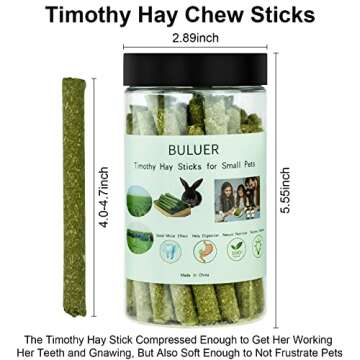 Buluer 30PCS Natural Timothy Hay Sticks, Small Pets Molar Sticks and Chew Toys, for Hamsters, Rabbits, Chinchillas, Guinea Pigs and Other Small Animals Treats