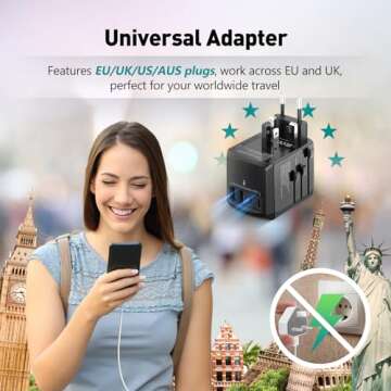 International European Travel Plug Adapter - Universal Travel Plug Adapter Wall Charger for US EU UK Europe Spain Australia Switzerland Ireland Italy Worldwide 2 Type-A and 2 Type-C Black