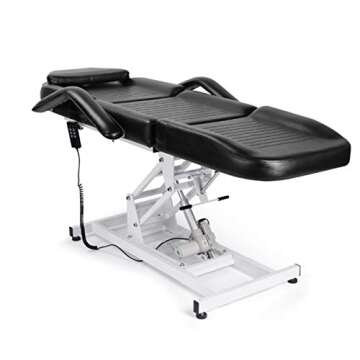 Salon Style Electric Black Massage Table Beauty Bed Chair with Motorized Reclinable Height Power Lift Salon Studio Equipment