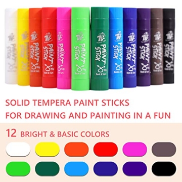 Non-Toxic Washable Paint Sticks for Kids 12 Vibrant Colors