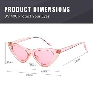 GIFIORE Retro Vintage Narrow Cat Eye Sunglasses for Women Clout Goggles Plastic Frame Cardi (Pink Frame Pink Lens, 51)