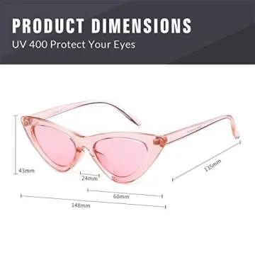 GIFIORE Retro Vintage Narrow Cat Eye Sunglasses for Women Clout Goggles Plastic Frame Cardi (Pink Frame Pink Lens, 51)