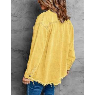 Vetinee Women's Western Jackets for Women Oversized Boyfriend Gold Front Button Up Frayed Raw Hem Lo...