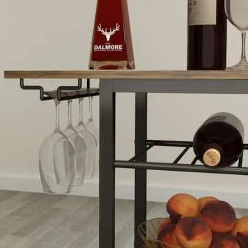 LAATOOREE Bar Cart, Home Bar Serving Cart, 3 Tier Mobile Drink Beverage Cart, Rolling Kitchen Shelf Cart with Wine and Glass Holders, for Dinning Room, Living Room, Kitchen