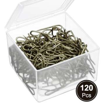 Shappy 120 Pack Drapery Hooks Pins for Curtains, Metal Pinch Pleat Hooks with Clear Box 1.2 Inch for Window Door and Shower Curtain(Antique Brass)