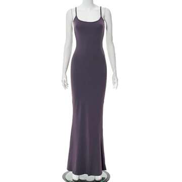 Women's Casual Lounge Slip Long Dress Sexy Sleeveless Backless Bodycon Maxi Dresses 2023 Summer Slim Elegant (Purple, X-Large)