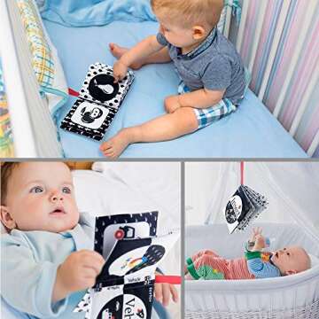 My First Soft Book,teytoy Nontoxic Fabric Baby Cloth Activity Crinkle Soft Black and White Book for Infants Boys and Girls Early Educational Toys Perfect for Baby Shower -Pack of 6