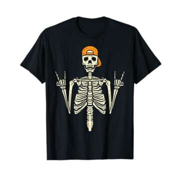 Stylish Rocker Skater Skeleton Cap T-Shirt for Halloween Fun
