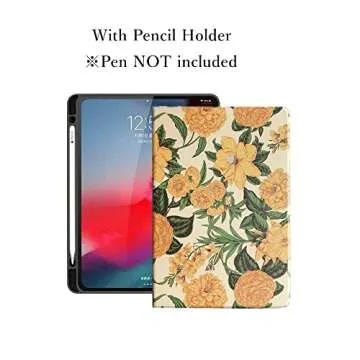 Floral Case for iPad Pro 11 inch 2022 Pro 11" 4th 3rd Generation 2nd Gen Case Flower Pattern Cute Slim Leather Folio Smart Cover with Pencil Holder Auto Sleep/Wake, Color J