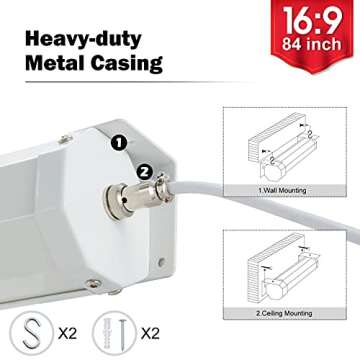 YODOLLA Motorized Projector Screen 84",16:9 4K HD Electric Projector Screen Wall Mounted Ceiling Automatic Retractable Movie Screen for Indoor Outdoor