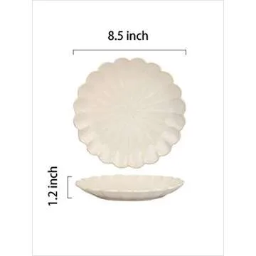 MDZF SWEET HOME 8.5-Inch Ceramic Dinner Plates Set, Pasta Serving Plates, Dessert Dishes Unique Tableware Set of 4, White