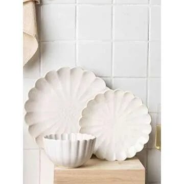 MDZF SWEET HOME 8.5-Inch Ceramic Dinner Plates Set, Pasta Serving Plates, Dessert Dishes Unique Tableware Set of 4, White