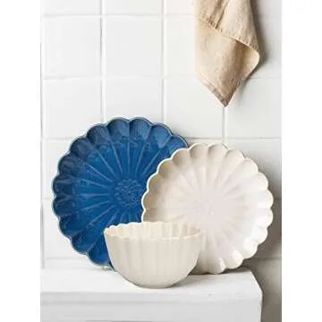 MDZF SWEET HOME 8.5-Inch Ceramic Dinner Plates Set, Pasta Serving Plates, Dessert Dishes Unique Tableware Set of 4, White