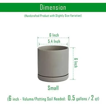 D'vine Dev Set of 2 Plants Pots, 6 Inch Ceramic Planter Pot for Plants with Drainage Hole and Saucer, Speckled Grey, 94-V-C-3