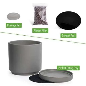 D'vine Dev Set of 2 Plants Pots, 6 Inch Ceramic Planter Pot for Plants with Drainage Hole and Saucer, Speckled Grey, 94-V-C-3