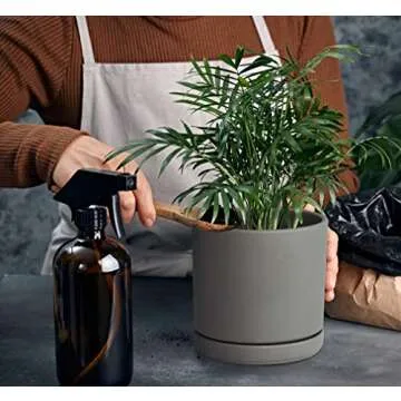 D'vine Dev Set of 2 Plants Pots, 6 Inch Ceramic Planter Pot for Plants with Drainage Hole and Saucer, Speckled Grey, 94-V-C-3