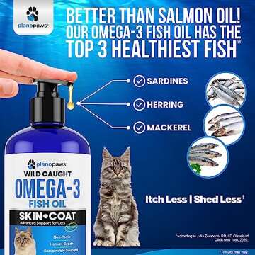 Omega 3 Fish Oil for Cats - Better Than Salmon Oil - Kitten & Cat Vitamins and Supplements - Cat Dandruff Treatment - Liquid Fish Oil for Pets - Shedding Support - Cat Health Supplies for All Ages