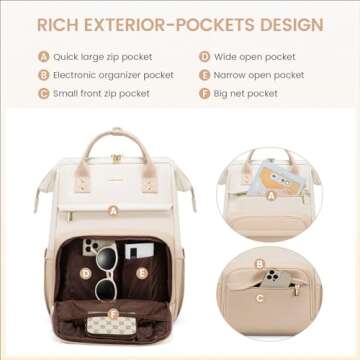 LOVEVOOK Leather Backpack for Women,17 inch Leather Laptop Backpack Women,Professional Work Backpack Nurse College Teacher Bag,Womens Laptop Tote Bag Computer Travel Backpack Purse,Beige-Flesh Beige