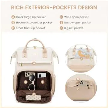 LOVEVOOK Leather Backpack for Women,17 inch Leather Laptop Backpack Women,Professional Work Backpack Nurse College Teacher Bag,Womens Laptop Tote Bag Computer Travel Backpack Purse,Beige-Flesh Beige