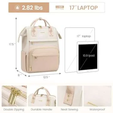 LOVEVOOK Leather Backpack for Women,17 inch Leather Laptop Backpack Women,Professional Work Backpack Nurse College Teacher Bag,Womens Laptop Tote Bag Computer Travel Backpack Purse,Beige-Flesh Beige