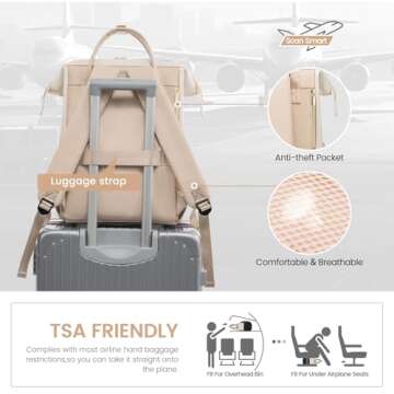 LOVEVOOK Leather Backpack for Women,17 inch Leather Laptop Backpack Women,Professional Work Backpack Nurse College Teacher Bag,Womens Laptop Tote Bag Computer Travel Backpack Purse,Beige-Flesh Beige