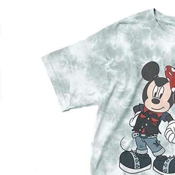 Disney Ladies Mickey Mouse Fashion Shirt Mickey & Minnie Mouse Clothing - Mickey Mouse Tie Dye T-Shirt (Grey Cloud Wash, Small)