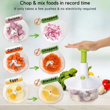 Brieftons Express Manual Food Chopper: 6.8-Cup, Hand Chopper Vegetable Cutter to Chop Veggies, Fruits, Herbs, Garlic Onion Chopper for Salsa, Salad, Pesto, Hummus, Guacamole, Coleslaw, Indian Cooking