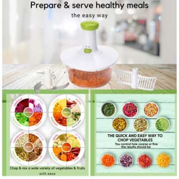 Brieftons Express Manual Food Chopper: 6.8-Cup, Hand Chopper Vegetable Cutter to Chop Veggies, Fruits, Herbs, Garlic Onion Chopper for Salsa, Salad, Pesto, Hummus, Guacamole, Coleslaw, Indian Cooking