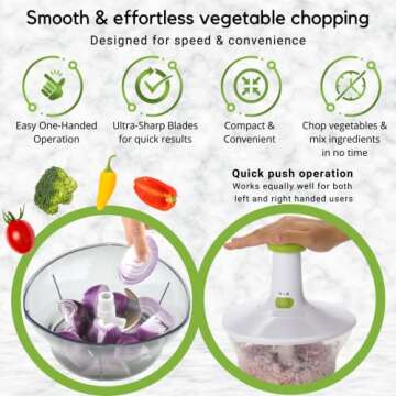 Brieftons Express Manual Food Chopper: 6.8-Cup, Hand Chopper Vegetable Cutter to Chop Veggies, Fruits, Herbs, Garlic Onion Chopper for Salsa, Salad, Pesto, Hummus, Guacamole, Coleslaw, Indian Cooking