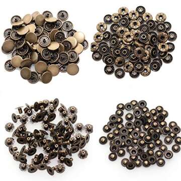 80 Sets Leather Snap Fasteners Kit, BetterJonny 15mm Metal Snap Buttons Heavy Duty Press Studs Antique Brass Poppers with 4 Setter Tools for Clothes Bracelet Jackets Jeans