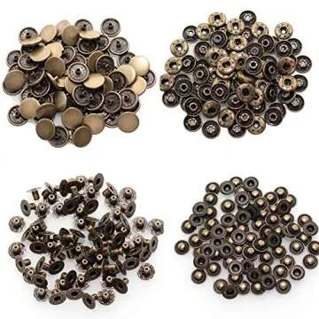 80 Sets Leather Snap Fasteners Kit, BetterJonny 15mm Metal Snap Buttons Heavy Duty Press Studs Antique Brass Poppers with 4 Setter Tools for Clothes Bracelet Jackets Jeans