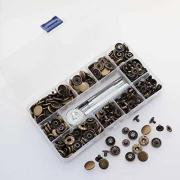 80 Sets Leather Snap Fasteners Kit, BetterJonny 15mm Metal Snap Buttons Heavy Duty Press Studs Antique Brass Poppers with 4 Setter Tools for Clothes Bracelet Jackets Jeans