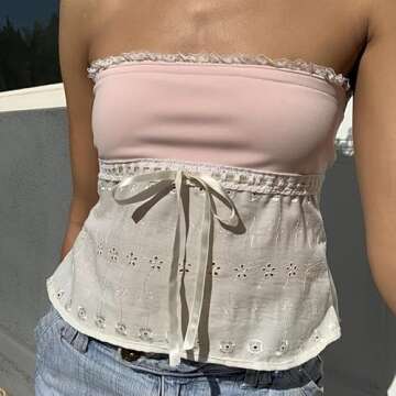 Women 's Strapless Bandeau Crop Top Sexy Off Shoulder Cami Tops Sleeveless Lace Tube Top Going Out Streetwear