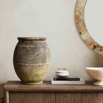 LuxenHome Rustic Pottery Ceramic Vase,Vintage Large Flower Vase for Dining Table Shelf Room Decor Gi...