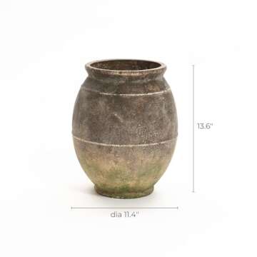 LuxenHome Rustic Pottery Ceramic Vase,Vintage Large Flower Vase for Dining Table Shelf Room Decor Ginger Root Brown Terracotta Vases,13.6-Inch Tall Urn Farmhouse Vases Home Decor Living Room