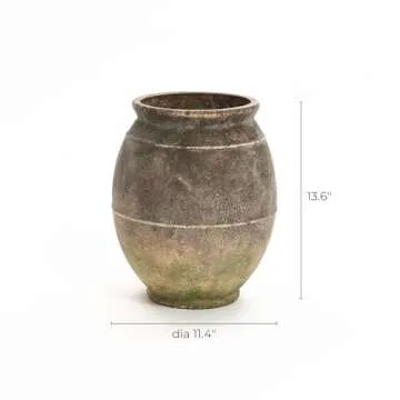 LuxenHome Rustic Pottery Ceramic Vase,Vintage Large Flower Vase for Dining Table Shelf Room Decor Ginger Root Brown Terracotta Vases,13.6-Inch Tall Urn Farmhouse Vases Home Decor Living Room