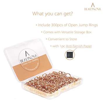 BEADNOVA 8mm Open Jump Rings – 300 Pcs Rose Gold for Jewelry Crafting