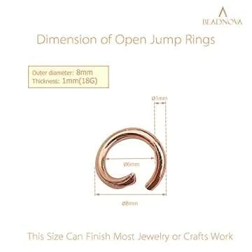 BEADNOVA 8mm Open Jump Rings for Jewelry Making