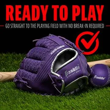 Franklin Sports unisex teen and Franklin Sports Kids Baseball Gloves Meshtek Child s Tball Glove Ball Set Boys Girls Teeball, Purple/Chrome, 9.5 US