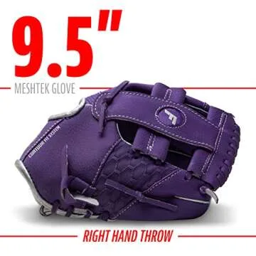 Franklin Sports unisex teen and Franklin Sports Kids Baseball Gloves Meshtek Child s Tball Glove Ball Set Boys Girls Teeball, Purple/Chrome, 9.5 US