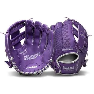 Franklin Sports unisex teen and Franklin Sports Kids Baseball Gloves Meshtek Child s Tball Glove Ball Set Boys Girls Teeball, Purple/Chrome, 9.5 US