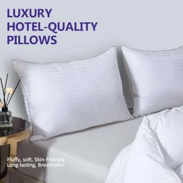 HOMELAB 2 Pack Queen Pillows for Sleeping - 100% Breathable Cotton Case, Soft Plush Down Alternative Filler, Medium to Soft Neck Support for Side Back and Stomach Sleepers, 20x30