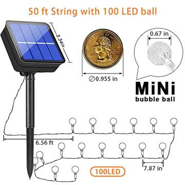Cohoya Solar String Lights Upgraded 50ft 100 LED Crystal Globe Ball String Lights Outdoor Waterproof & 8 Modes Twinkle Starry Lighting for Patio Garden Porch Yard Party Wedding Decoration (Blue)