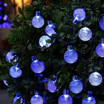 Cohoya Solar String Lights Upgraded 50ft 100 LED Crystal Globe Ball String Lights Outdoor Waterproof & 8 Modes Twinkle Starry Lighting for Patio Garden Porch Yard Party Wedding Decoration (Blue)
